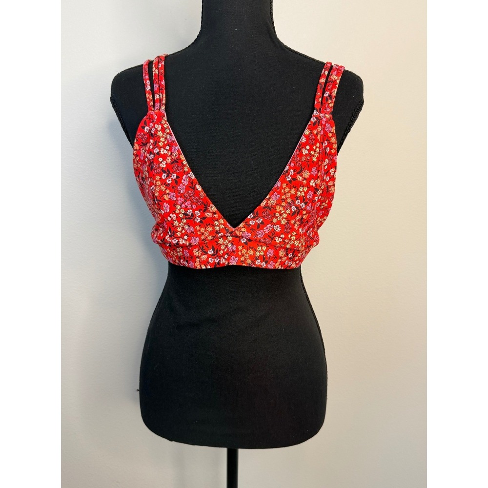 Kulani Kinis Zulu Red Floral Criss Cross Back Bikini Top Size 2X NWT